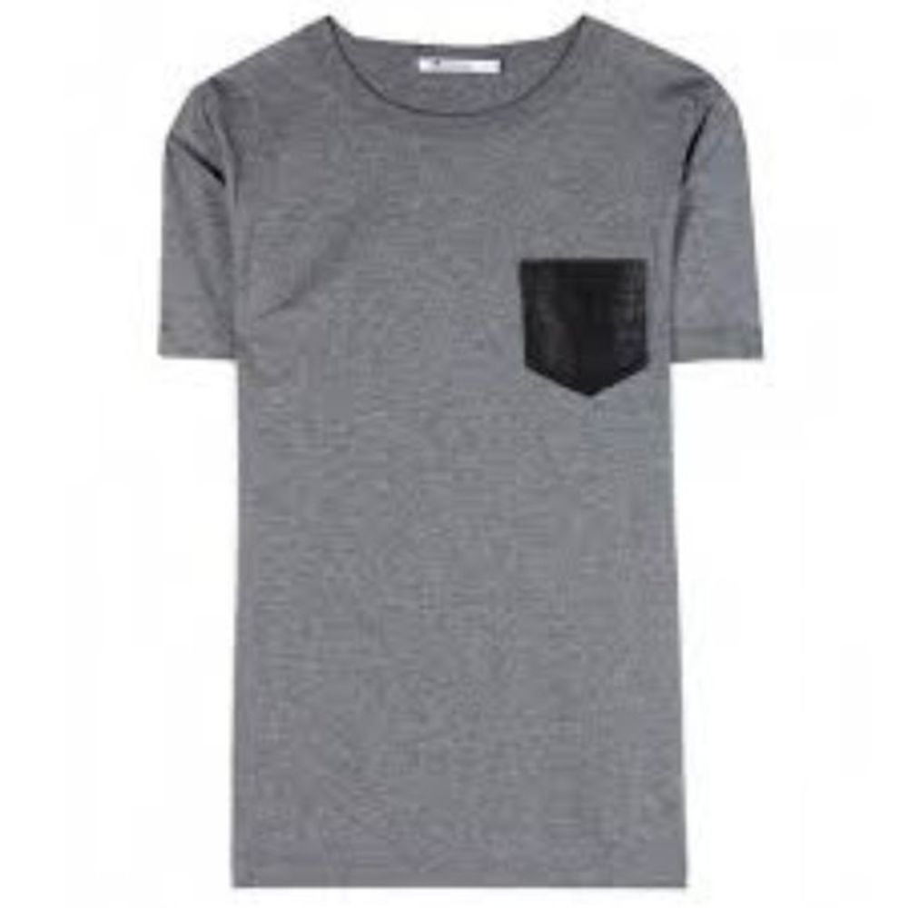 T by Alexander Wang Grey Supima‎ Cotton Relaxed Fit T-Shirt Leather Pocket Tee